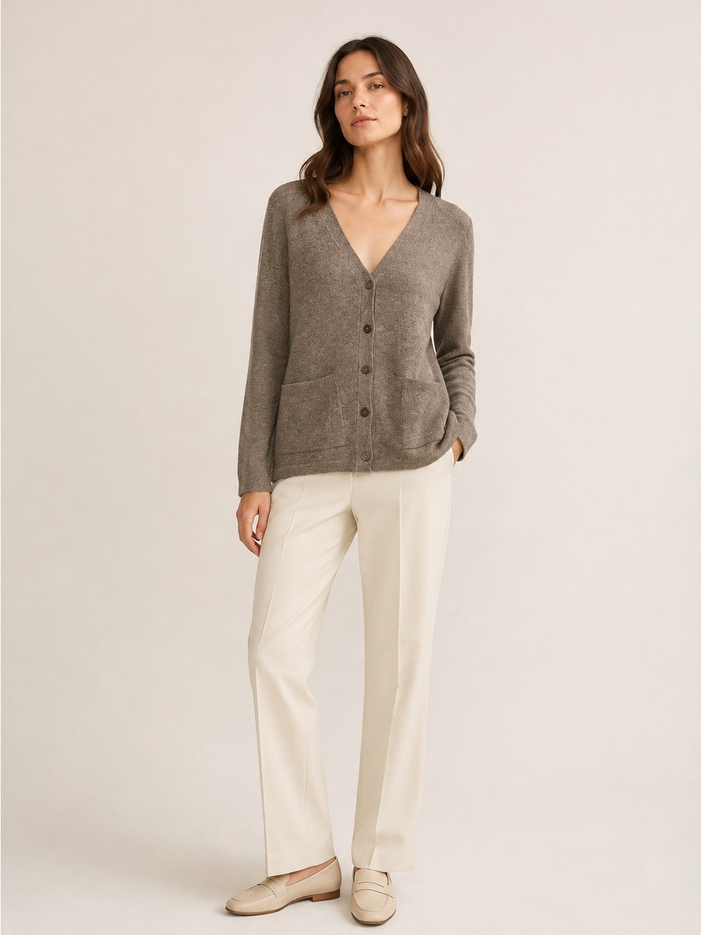 Autumn Cashmere 100% Cashmere Reversible Cardigan Sweater M Taupe - Picture 2 of 10